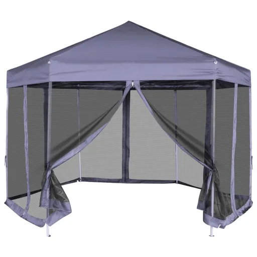 Tenda Festas Pop-up Hexagonal 6 Paredes 3,6x3,1m Azul Escuro