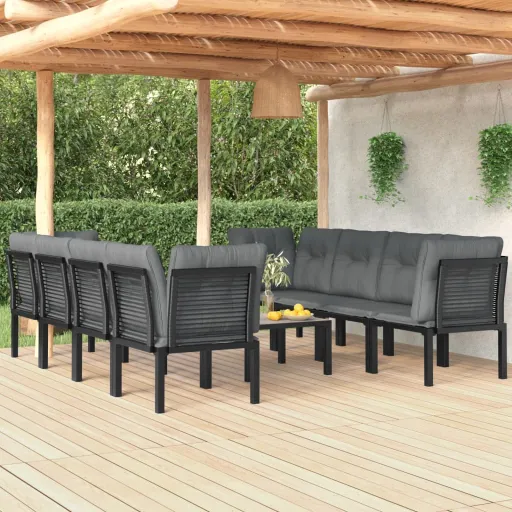 Conjunto Lounge de Jardim Vime PE Preto e Cinzento (9 pcs)