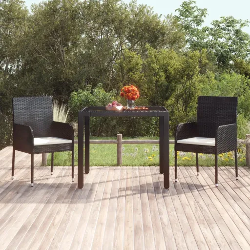 Mesa de Jardim com Tampo de Vidro 90x90x75 cm Vime PE Preto