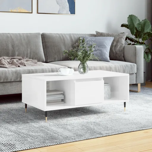 Mesa de Centro 90x50x36,5 cm Derivados Madeira Branco Brilhante