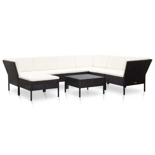 Conjunto Lounge de Jardim c/ Almofadões Vime PE Preto (8 pcs)