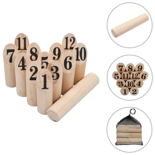 Conjunto de Jogo Kubb Numerado em Madeira