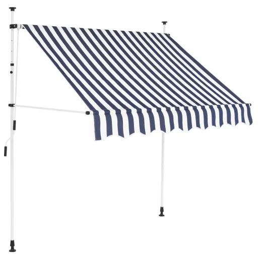 Toldo Retrátil Manual 150 cm Riscas Azuis e Brancas