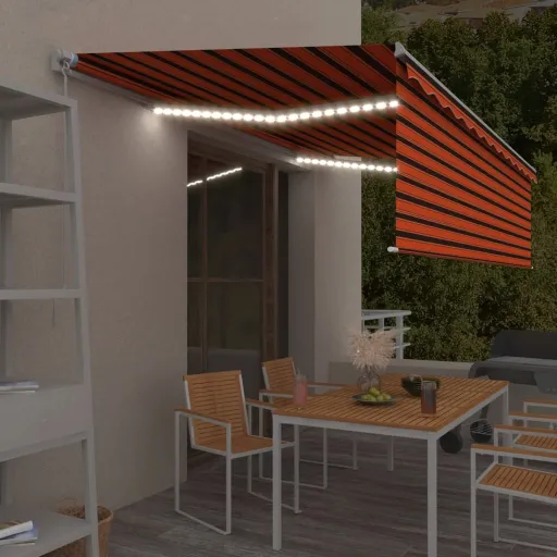 Toldo Retrátil Manual com Estore e LED 5x3 m Laranja e Castanho