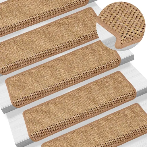 Tapetes Escada Adesivos Aspeto Sisal   65x21x4 cm Laranja (15 pcs)