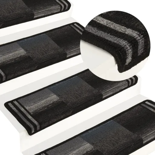 Tapetes de Escada Autoadesivos   65x21x4 cm Preto/Cinzento (15 pcs)