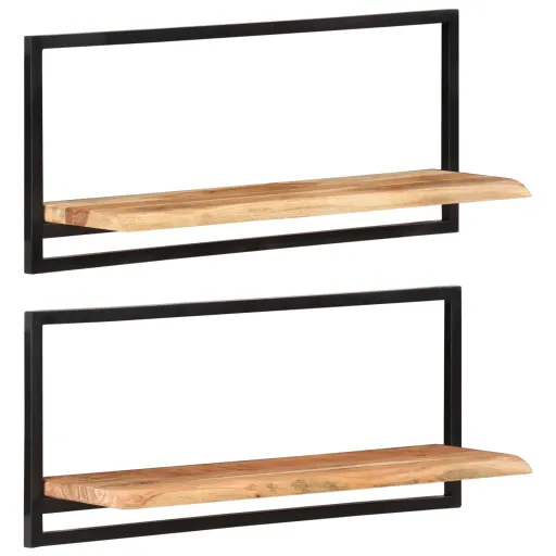 Prateleiras de Parede   80x25x35 cm Acácia Maciça e Aço  (2 pcs)