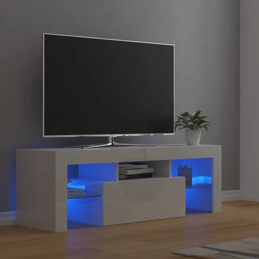 Móvel de TV com Luzes LED 120x35x40 cm Branco Brilhante