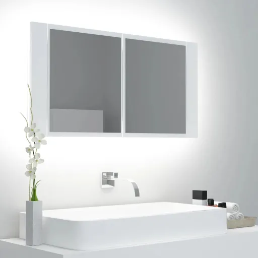 Armário Espelhado Casa de Banho LED 90x12x45 cm Acrílico Branco