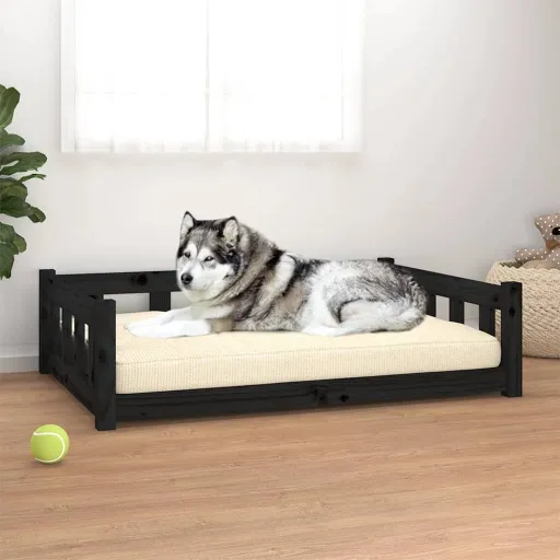 Cama para Cães 105,5x75,5x28 cm Madeira de Pinho Maciça Preto