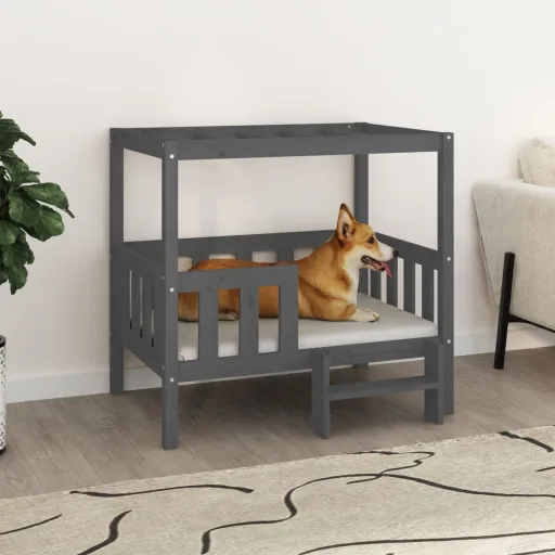 Cama para Cães 95,5x73,5x90 cm Madeira de Pinho Maciça Cinza