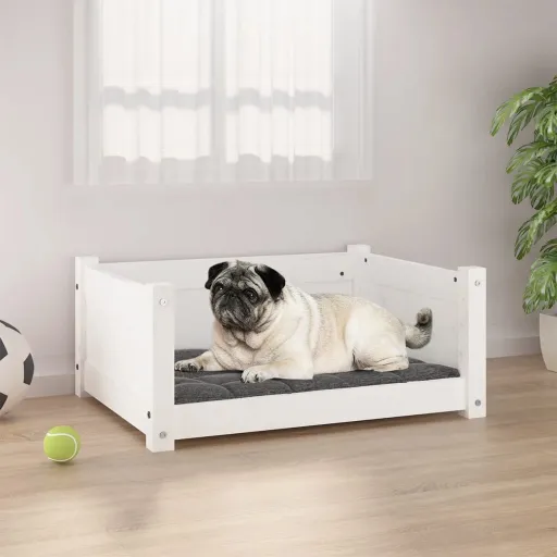 Cama para Cães 65,5x50,5x28 cm Madeira de Pinho Maciça Branco