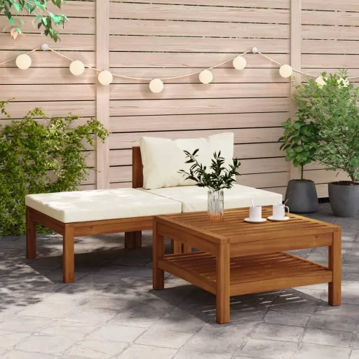 Conj. Lounge de Jardim c/ Almofadões Branco Nata Acácia (3 pcs)