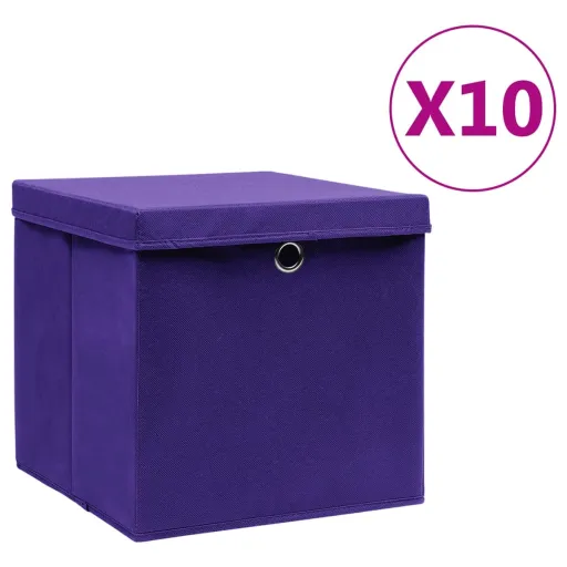 Caixas de Arrumação com Tampas   28x28x28 cm Roxo (10 pcs)