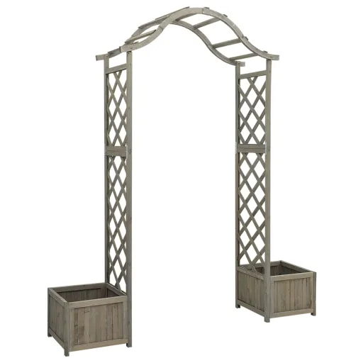 Pérgola de Jardim com Vasos Madeira de Abeto Maciça Cinzento