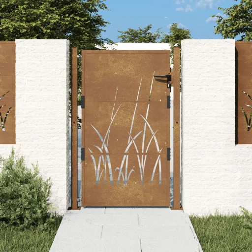 Portão de Jardim 105x130 cm Aço Corten Design Erva