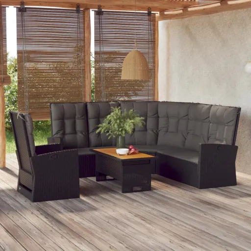 Conjunto Lounge de Jardim c/ Almofadões Vime PE Preto (3 pcs)