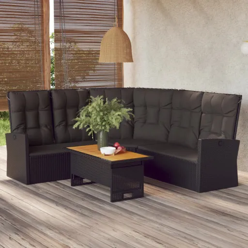 Conjunto Lounge de Jardim c/ Almofadões Vime PE Preto (2 pcs)