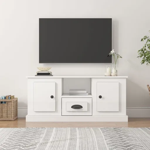 Móvel de TV 100x35,5x45 cm Derivados Madeira Branco Brilhante