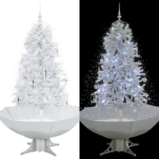 Árvore de Natal c/ Neve Base Formato Guarda-Chuva 170 cm Branco