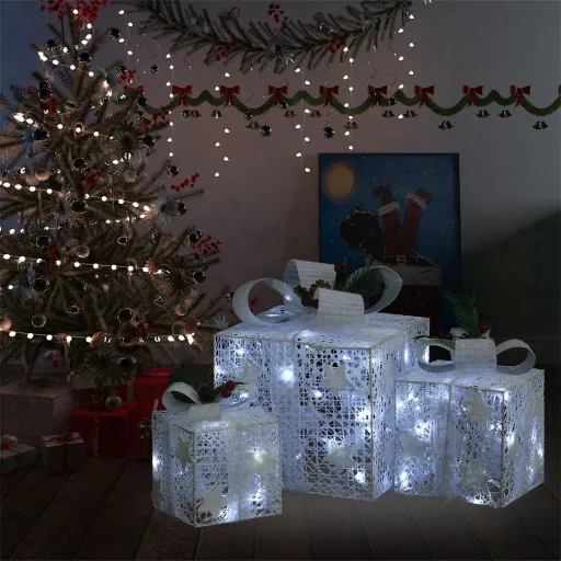 Caixas de Presente de Natal Decorativas   Int/Ext. Branco (3 pcs)