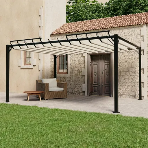 Gazebo com Telhado de Persiana 3x4 m Tecido Creme e Alumínio