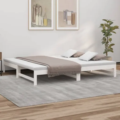 Sofá-Cama de Puxar 2x(80x200) cm Pinho Maciço Branco