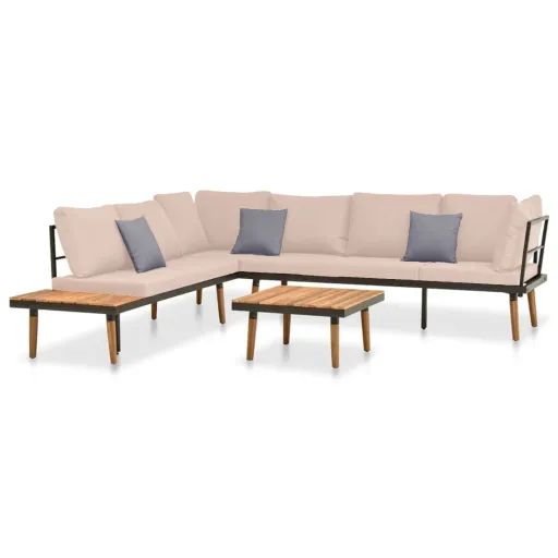 Conj. Lounge Jardim c/ Almofadões Madeira Acácia Maciça (4 pcs)