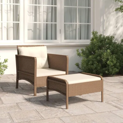 Conjunto Lounge de Jardim c/ Almofadões Vime PE Castanho (2 pcs)