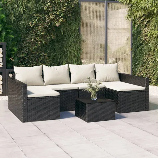 Conjunto Lounge de Jardim c/ Almofadões Vime PE Preto (2 pcs)