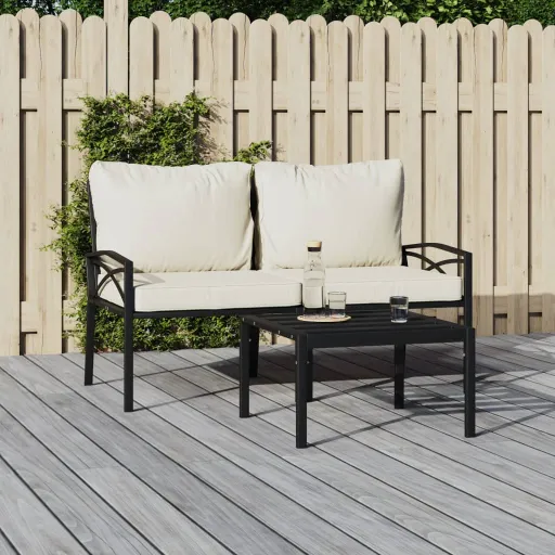 Cadeiras de Jardim c/ Almofadões Cor Areia   62x75x79cm Aço (2 pcs)