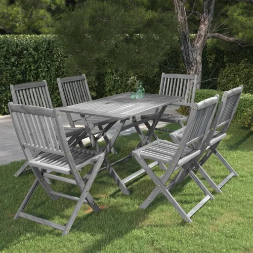 Conjunto de Jantar Jardim Madeira Acácia Maciça Cinzento (7 pcs)