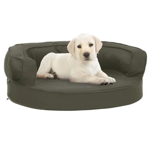 Cama para Cães Ergonómica 60x42cm Aspeto Linho Cinzento-Escuro