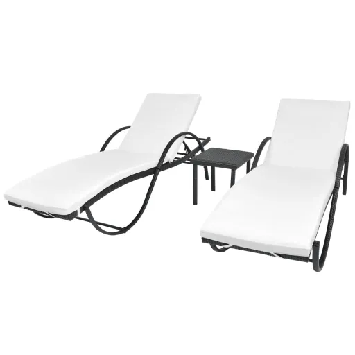 Espreguiçadeiras com Mesa   Vime PE Preto (2 pcs)