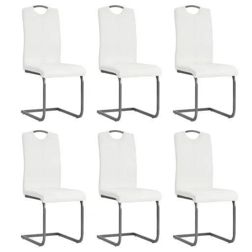 Cadeiras de Jantar Cantilever   Couro Artificial Branco (6 pcs)