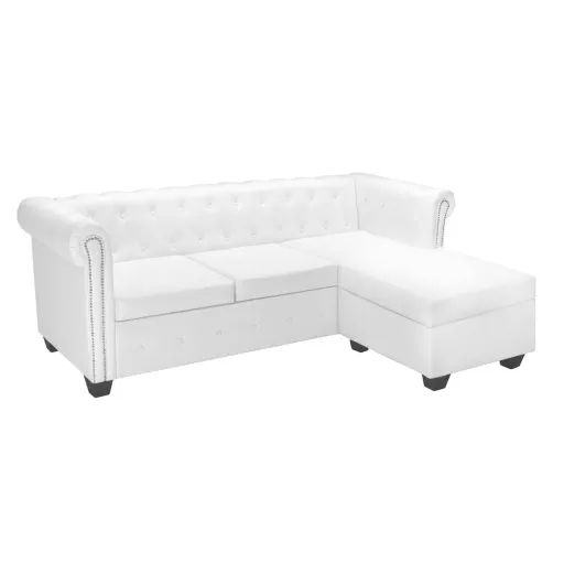 Sofá Chesterfield em Forma de L Couro Artificial Branco