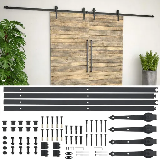 Kit de Ferragens para Porta Deslizante 2x183 cm Aço Preto