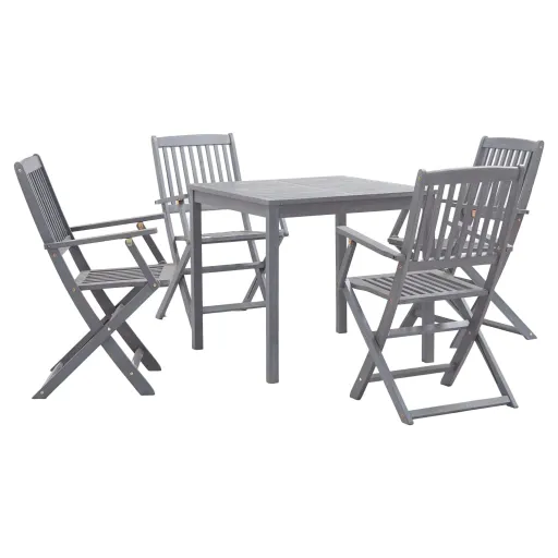 Conjunto de Jantar Jardim Madeira Acácia Maciça Cinzento (5 pcs)