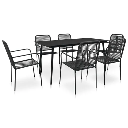 Conjunto de Jantar p/ Jardim Corda de Algodão e Aço Preto (7 pcs)