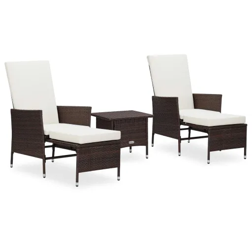 Conjunto Lounge Jardim c/ Almofadões Vime PE Castanho (3 pcs)