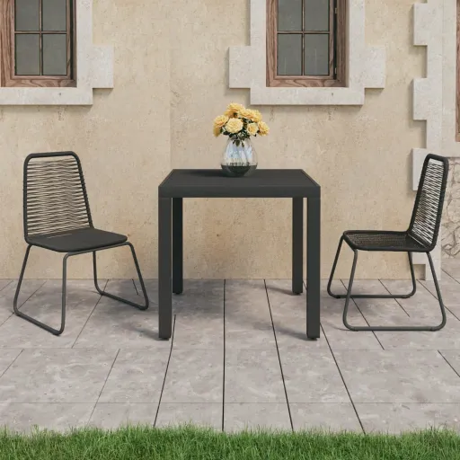 Conjunto de Jantar para Jardim Vime de PVC Preto (3 pcs)