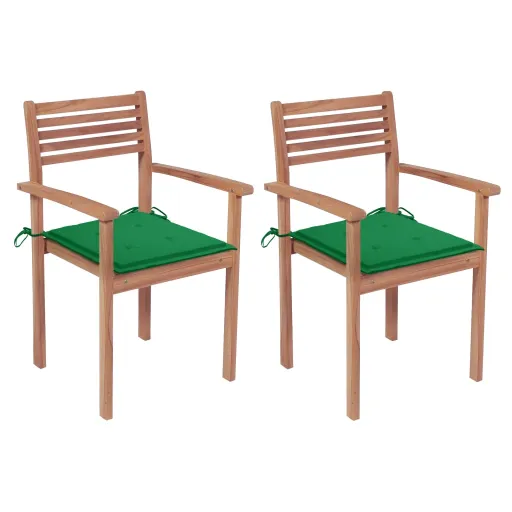 Cadeiras de Jardim c/ Almofadões Verdes   Teca Maciça (2 pcs)