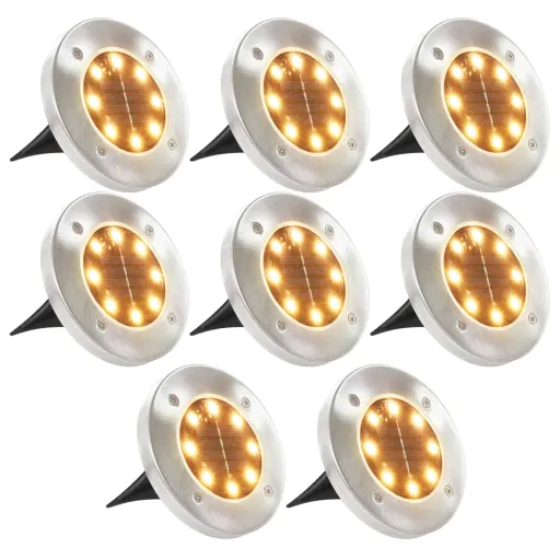 Iluminação LED Solar de Solo   Branco Quente (8 pcs)