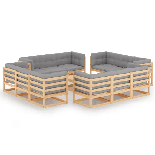 Conjunto Lounge de Jardim c/ Almofadões Pinho Maciço (13 pcs)