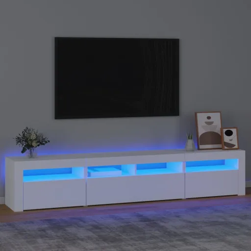 Móvel de TV com Luzes LED 210x35x40 cm Branco