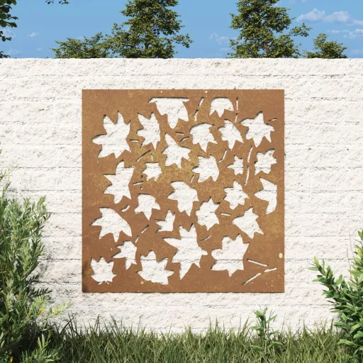 Decoração p/ Muro Jardim 555x55 cm Aço Corten Design Folha Ácer