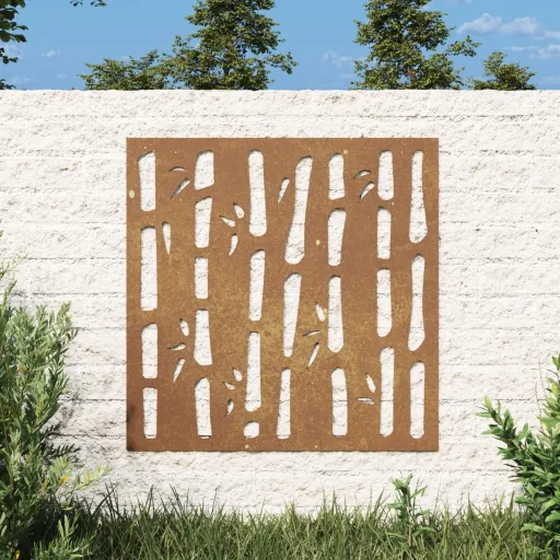 Decoração p/ Muro de Jardim 555x55 cm Aço Corten Design Bambu