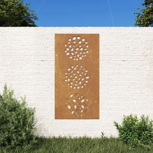 Decoração p/ Muro de Jardim 105x55 cm Aço Corten Design Folhas