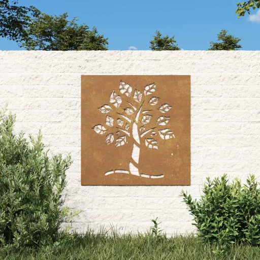 Decoração p/ Muro de Jardim 105x55 cm Aço Corten Design Árvore