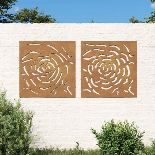 Decorações p/ Muro Jardim   55x55cm Aço Corten Design Rosas (2 pcs)